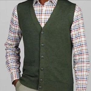 NWT Jos. A. Bank Green Marled Lambswool Suit Vest Made in Hong Kong XL